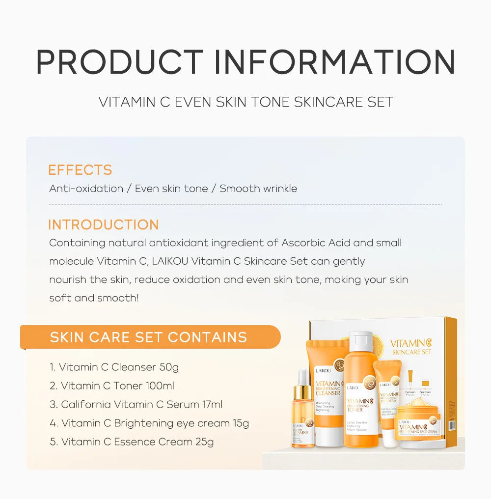 Vitamin C Hautpflege-Set (5-teilig) – Feuchtigkeitsspendend, Anti-Aging