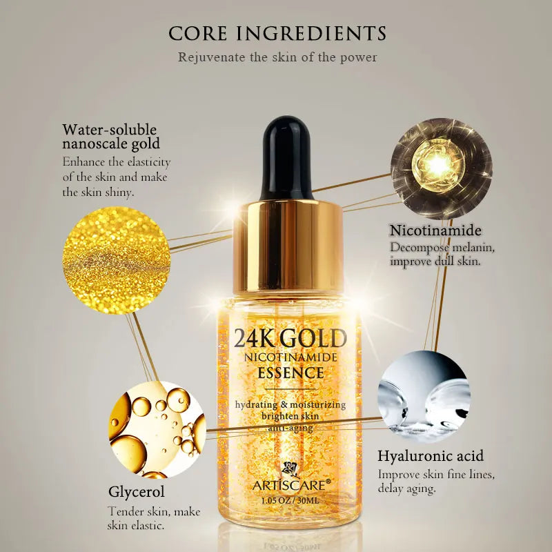 Artiscare 24 Karat Gold Hautpflege Set – Gesichtsessenz, Augencreme & Serum